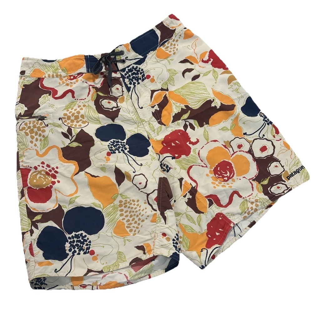 Patagonia Sz 34 Floral Bold Multicolor Tropical Wavefarer Board Shorts EUC & FUN